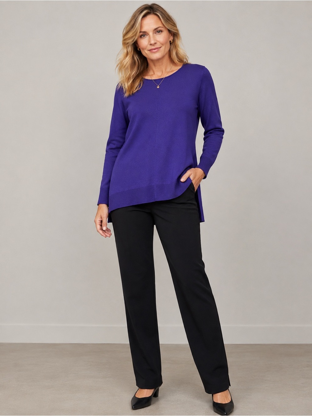 Eileen Fisher Merino wool Purple Scoop Neck Women's Top XL